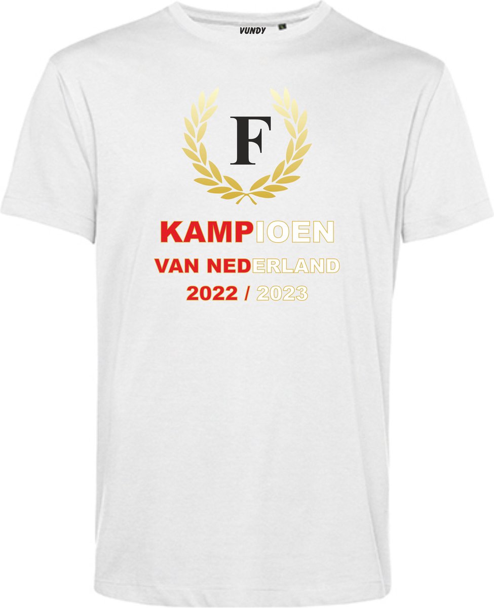 T-shirt Krans Kampioen 2022-2023 | Feyenoord Supporter | Shirt Kampioen | Kampioensshirt | Wit | maat S